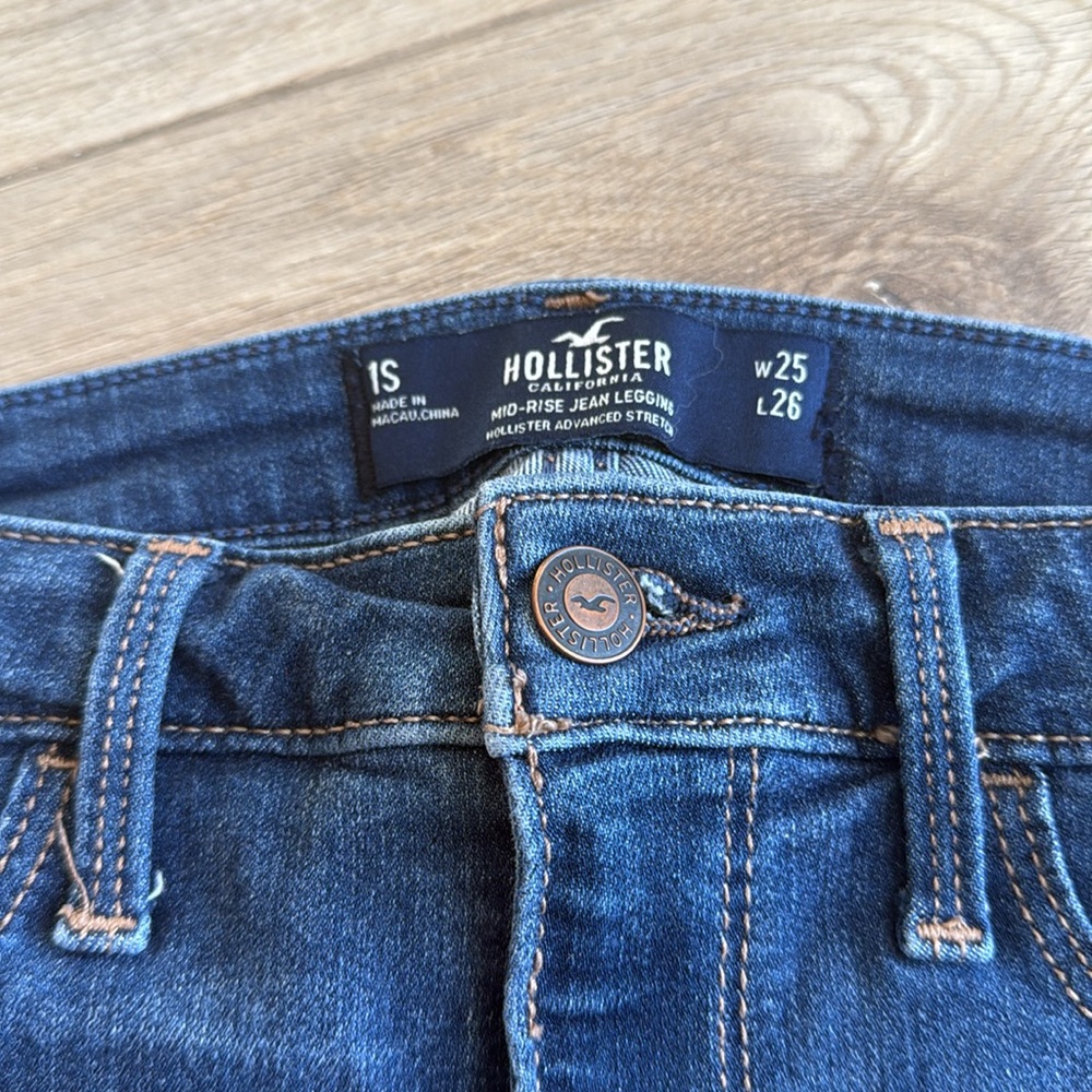 HOLLISTER Distressed Dark Wash Skinny Mid Rise Jean Legging Super Stretch Jeans - Picture 4 of 4